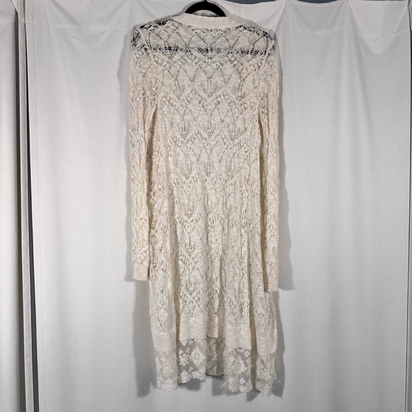 American Rag Cie Cream Lace Knit Longline Cardigan - Picture 3 of 5